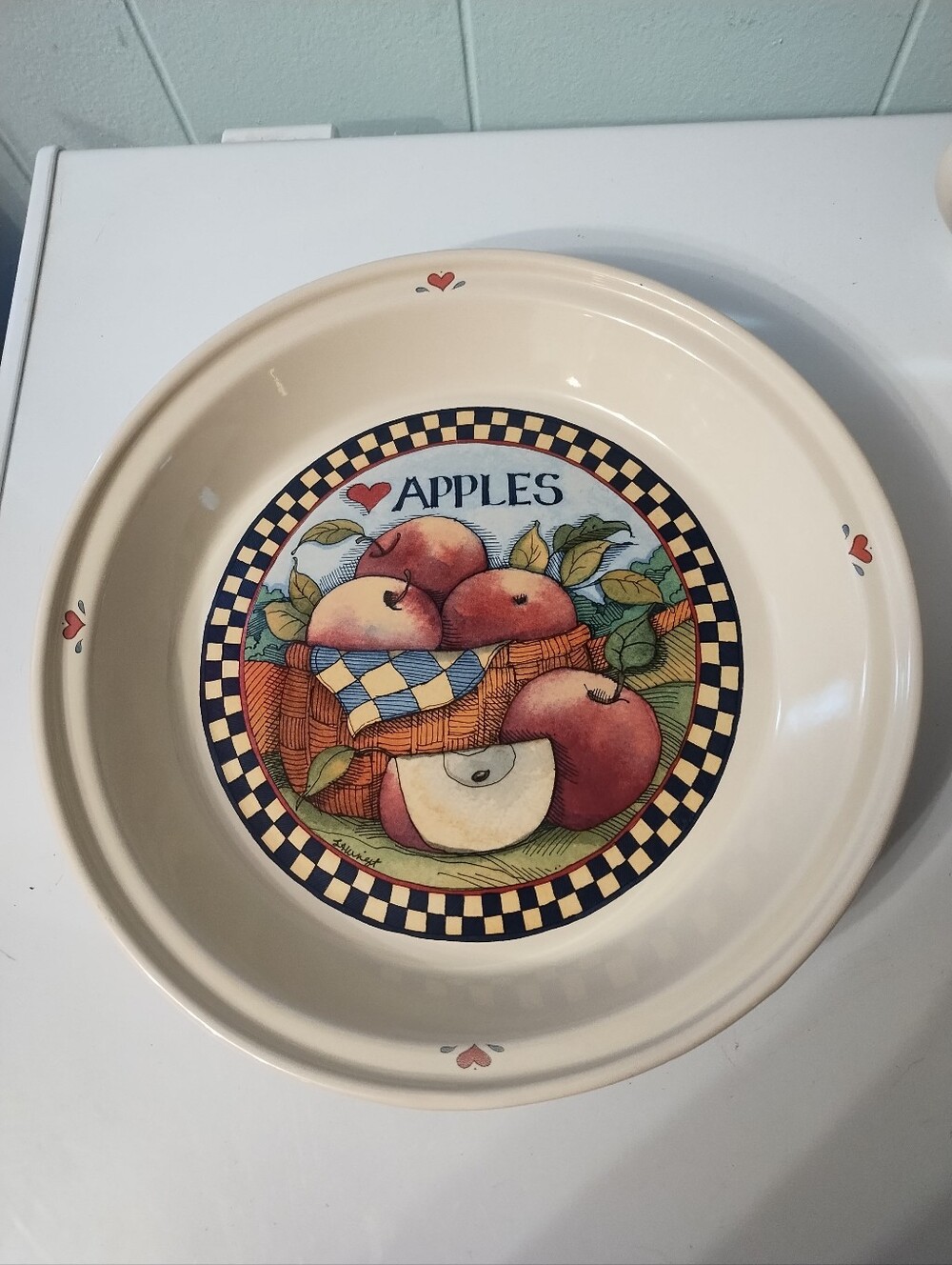 Susan Winget Ceramic Apple Pie Pan- Checkerboard Farms